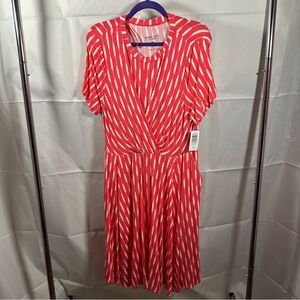 Torrid - Dress - At the Knee Super Soft Drape Front Skater Dress - Coral, White